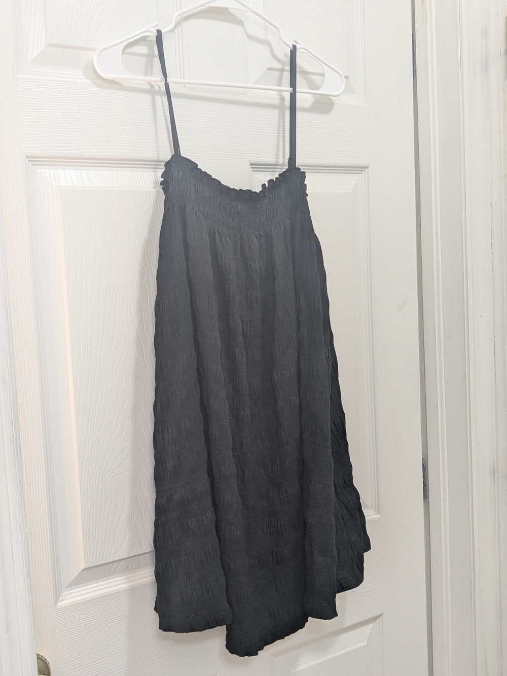 Crinkled Black Spaghetti Strap Sundress